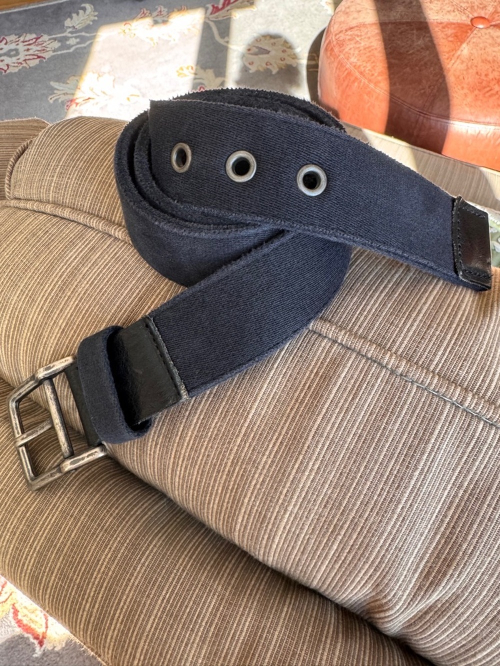 Express Design Studio Men's Canvas Belt leather loop and tip Metal Buckle large
